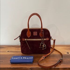 Dooney & Bourke Suede Dome Satchel Crossbody Bag & Charm & Dustbag